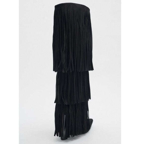 Zara FRINGED HEELED LEATHER KNEE HIGH BOOTS - Picture 6 of 9